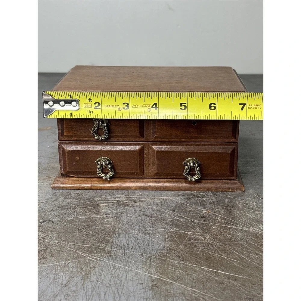 Vintage Wooden Himark 1‎ Drawer Small Jewelry Box Lined Compartments Mirror